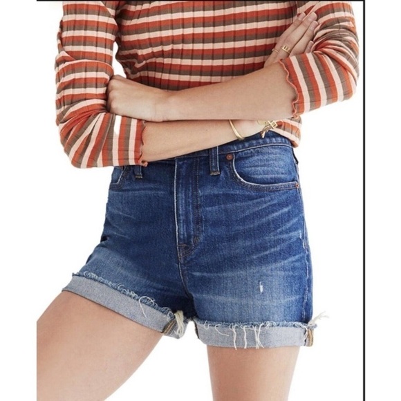 Madewell NWT High Rise Cuffed Denim Shorts 28 Glenoaks Raw Hem Coastal Cowgirl - Picture 2 of 16